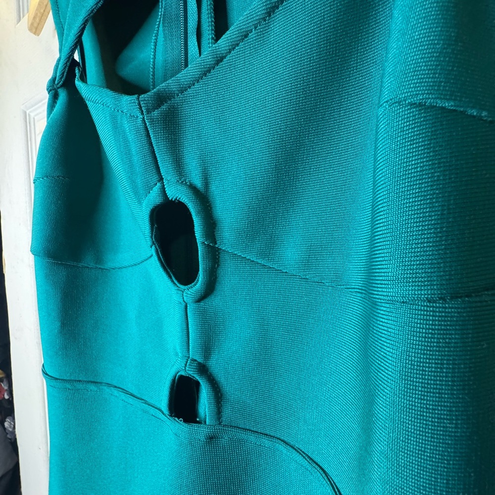 NWOT StyleByGG Emerald Green Bandage Fringe Maxi Dress -Sculpting Bodycon Size L - Picture 8 of 14